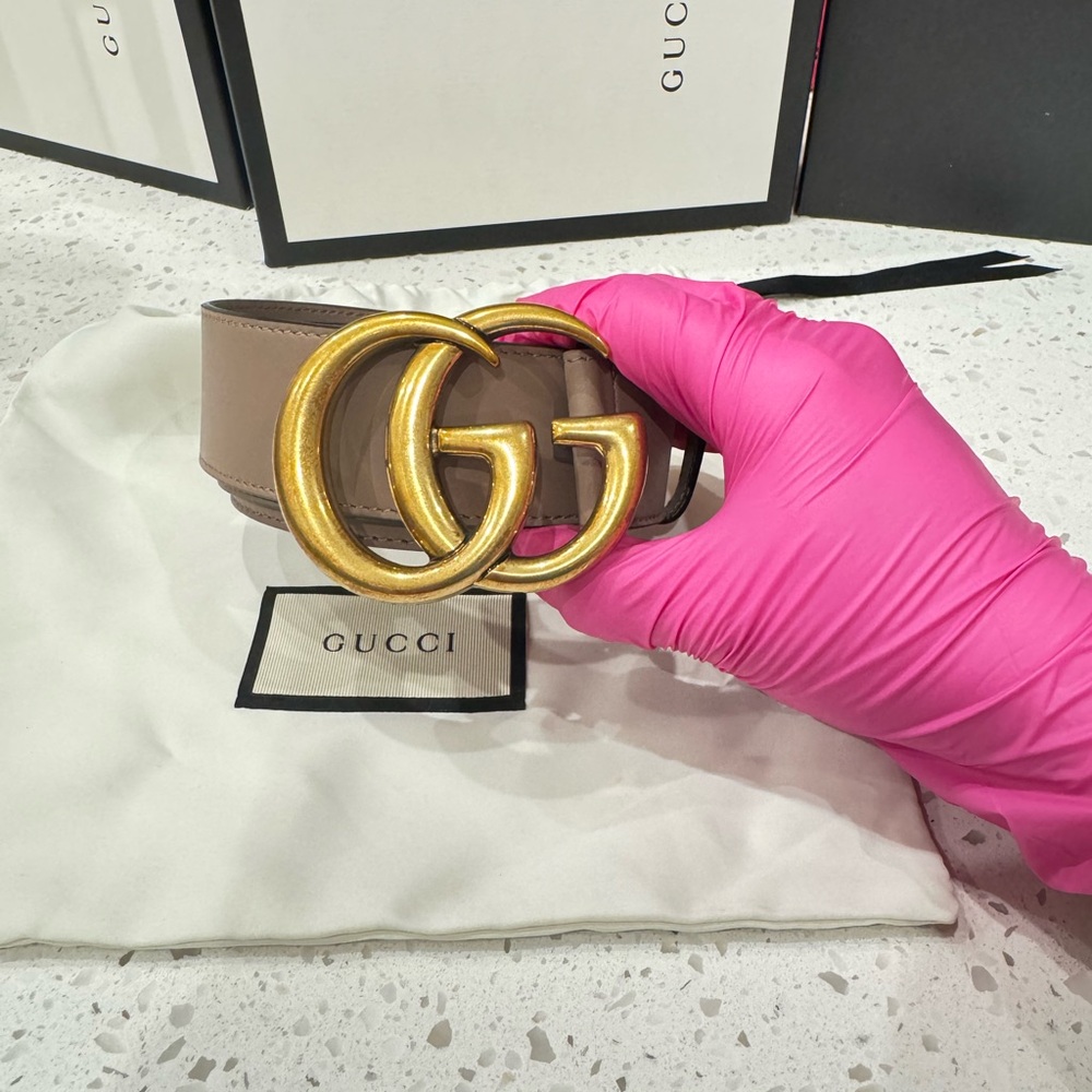 Gucci Tan Belt with Gold Buckle